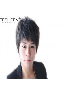 FESHFEN真人發(fā)假發(fā)蓬松短假發(fā)帥氣男生短發(fā)手織真發(fā)逼真時尚男款