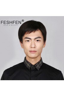 FESHFEN中老年男士真發(fā)假發(fā)短直發(fā)真人發(fā)絲逼真自然商務(wù)男士頭套