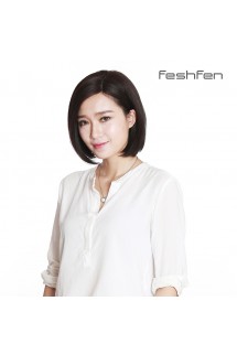 FESHFEN真人發(fā)假發(fā)女短直發(fā)明星同款斜劉海bobo頭偏分斜分假發(fā)套