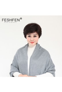 FESHFEN真人發(fā)假發(fā)中老年女士短發(fā)隱形透氣頭皮覆蓋逼真白發(fā)頭套
