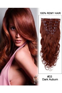 26” 11pcs Body Wave Clip in Remy Human Hair Extensions #33 Dark Auburn