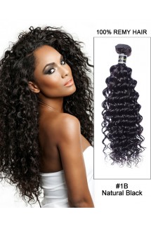 16” #1B Natural Black Deep Wave Weave 100% Remy Hair Human Hair Extensions