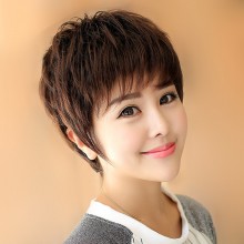 FESHFEN真人發絲假發女短發中老年媽媽時尚氣質顯年輕無菌網發套