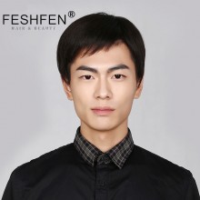 FESHFEN中老年男士真發(fā)假發(fā)短直發(fā)真人發(fā)絲逼真自然商務(wù)男士頭套