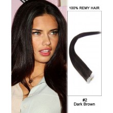 14” #2 Dark Brown Straight Tape In 100% Remy Hair Tape In Human Hair Extensions-40 pcs