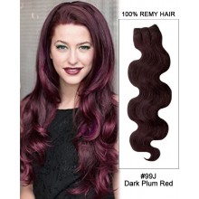 20” #99J Dark Plum Red Body Wave Weave Remy Human Hair Extension