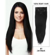 14” 7pcs #1 Jet Black Straight 100% Remy Hair Clip in Hair Extension
