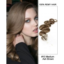 14” #10 Medium Ash Brown Body Wave Micro Loop 100% Remy Hair Human Hair Extensions-100 strands, 1g/strand