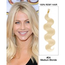14” #24 Medium Blonde Body Wave Stick Tip I Tip 100% Remy Hair Keratin Hair Extensions-50 strands, 1g/strand