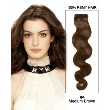 16” #4 Medium Brown Straight Weave 100% Remy Hair Weft Human Hair Extensions