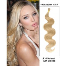 14” #14 Natural Ash Blonde Body Wave Stick Tip I Tip 100% Remy Hair Keratin Hair Extensions-50 strands, 1g/strand