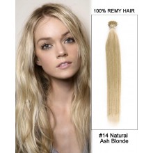 14” #14 Natural Ash Blonde Straight Stick Tip I Tip 100% Remy Hair Keratin Hair Extensions-100 strands, 1g/strand