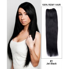 18” Yaki Straight Brazilian Remy Hair Weave Weft Human Hair Extension-#1 Jet Black