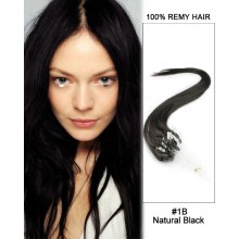14” #1B Natural Black Straight Micro Loop 100% Remy Hair Human Hair Extensions-50 strands, 1g/strand