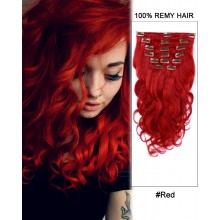 14” 7pcs #Red Body Wave 100% Remy Hair Clip In Human Hair Extensions