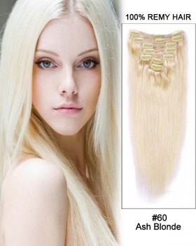 14” 7pcs #60 Ash Blonde Straight Clip in Remy Human Hair Extension