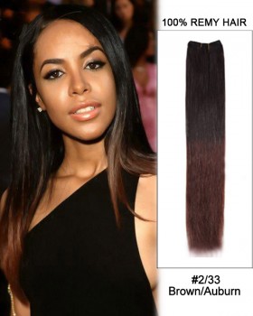 16” #2/33 Brown/Auburn Ombre Straight Weave 100% Remy Hair Weft  Hair Extensions