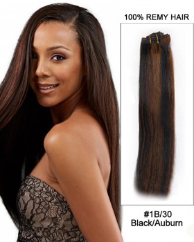 16” #1B/30 Black/Auburn Straight Weave Remy Hair Weft Hair Extensions