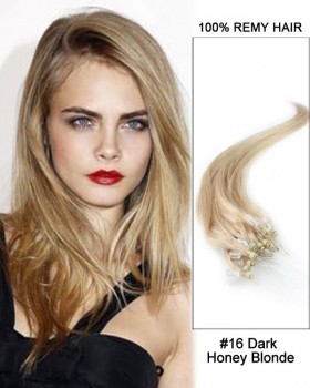 14” #16 Dark Honey Blonde Straight Micro Loop 100% Remy Hair Human Hair Extensions-50 strands, 1g/strand
