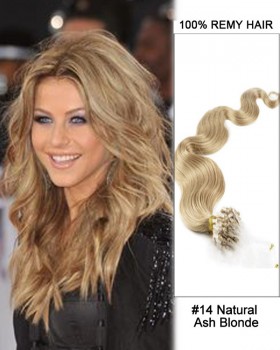 14” #14 Natural Ash Blonde Body Wave Micro Loop 100% Remy Hair Human Hair Extensions-100 strands, 1g/strand