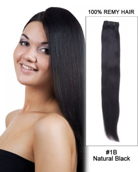 14” Silky Straight Brazilian Remy Hair Weave Weft Human Hair Extension-#1B Natural Black