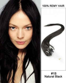 14” #1B Natural Black Straight Micro Loop 100% Remy Hair Human Hair Extensions-50 strands, 1g/strand