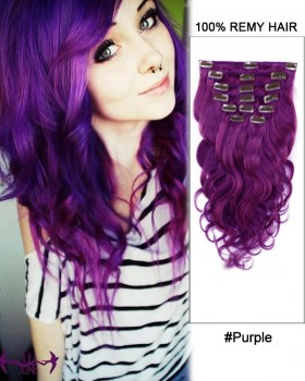 14” 7pcs #Purple Body Wave 100% Remy Hair Clip In Human Hair Extensions