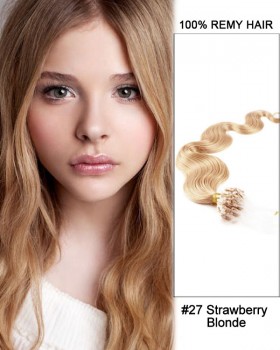 14” #27 Strawberry Blonde Body Wave Micro Loop 100% Remy Hair Human Hair Extensions-100 strands, 1g/strand