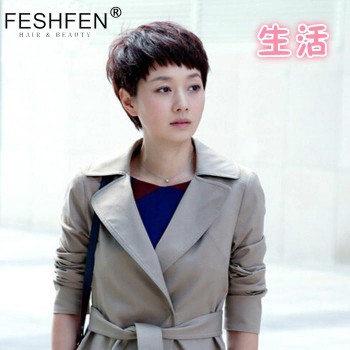 FESHFEN手織真發假發女短發職場知性時尚蓬松帥氣短直發假發頭套