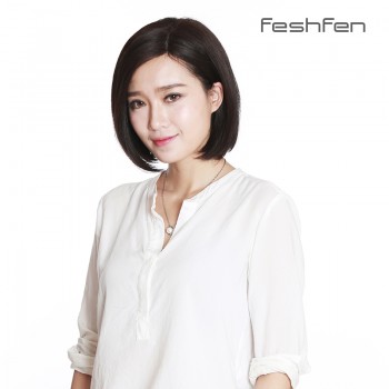 FESHFEN真人發(fā)假發(fā)女短直發(fā)明星同款斜劉海bobo頭偏分斜分假發(fā)套